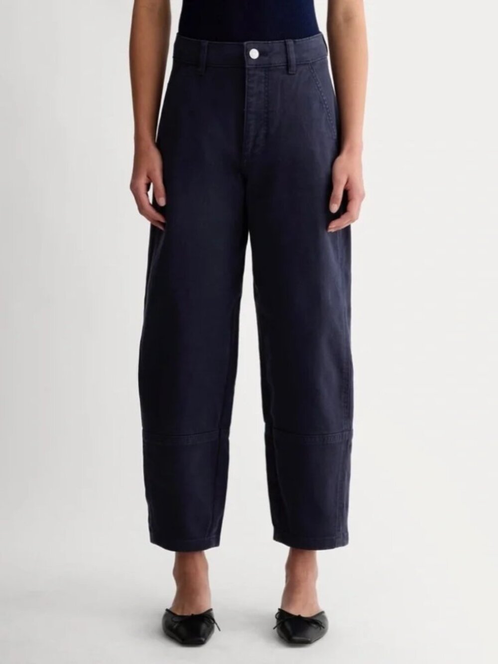 Everlane Utility Barrel Pant Navy Blue Size 8 Organic Cotton High Rise Wide Leg